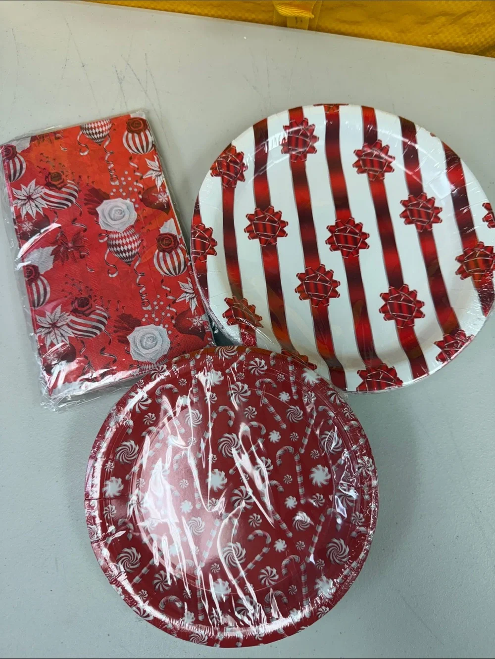 Festive Red Holiday Paper Plates & Napkins Party Set dinner & dessert rose